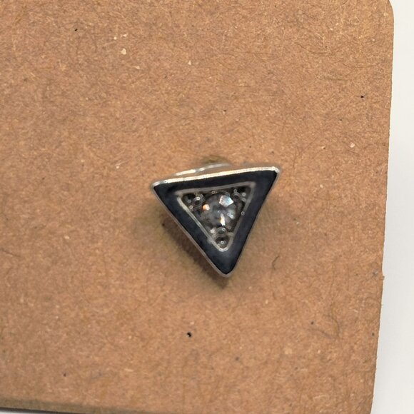 Triangle Silver Tone Stud Earrings Pierced Clear Crystal Rhinestone Accents - Picture 3 of 5